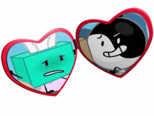 a heart shaped mirror has a picture of a tissue box and a penguin
