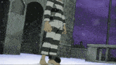 a cartoon of a man in a striped prison uniform