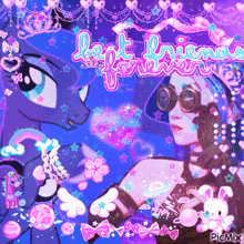 a picture of a girl and a pony with the words " lost friends forever " above them