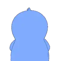 a pixel art drawing of a blue penguin standing on a white background