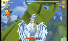 a screenshot of a video game shows a white dragon with a gold crown on its head