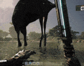 a screenshot of a video game shows a person holding a sword