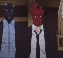 a man in a suit has a mask on his face