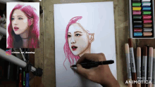 a drawing of a girl with pink hair is being made in animatica