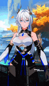 a screenshot of a video game with a review button in the corner