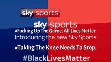a blue and red sky sports logo on a blue and red background