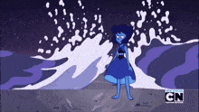 lapis lazuli is standing in front of a wave in a cartoon .