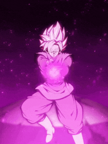 a person in a purple outfit is holding a purple object in their hands