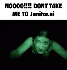 a woman is crawling in the dark with a green light coming from her eyes .