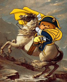 a painting of a teddy bear riding on the back of a horse with the word robert on a rock