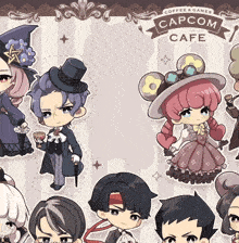 a poster for capcom cafe shows a group of characters