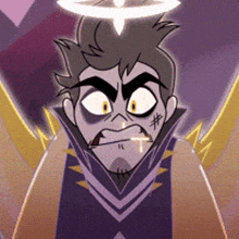 a cartoon character with a halo on his head is looking angry