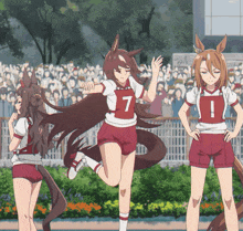a girl with the number 7 on her shirt is running