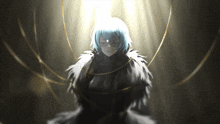 a drawing of a girl with blue hair and a black jacket