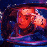 a person in a red mask is looking through a car rear view mirror