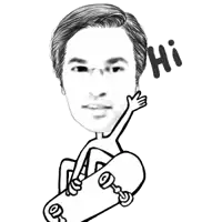 a black and white drawing of a man holding a skateboard with the word hi in the background