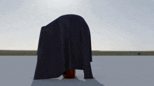 a black cloth is covering a red object in the snow