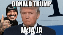 donald trump giving a thumbs up next to a man
