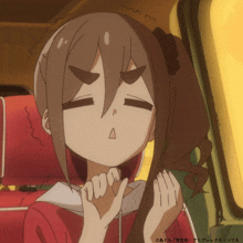 a cartoon girl with a ponytail is making a face