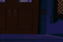 a cartoon of three duck brothers carrying luggage in front of a door