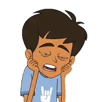 a cartoon boy wearing a blue shirt that says i love you on it