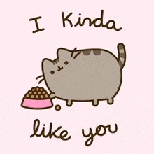 a pusheen cat is eating from a bowl of food .