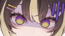 a close up of a girl 's face with a surprised expression