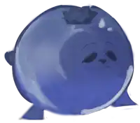 a drawing of a blueberry with a sad face on it