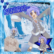 a picture of a girl with purple hair and the word nanorail on it