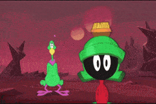 a cartoon of marvin the martian with the words bless you behind him