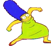 a cartoon character with a blue hair and a green dress is dancing