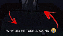 a screenshot of a video game with the words why did he turn around at the bottom