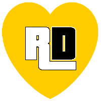 a yellow heart with the letter r and d inside of it