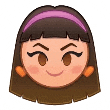 a cartoon girl with brown hair and a purple headband on her head .