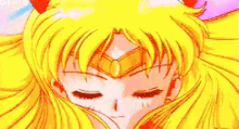 a cartoon girl with long blonde hair and a bow on her head .