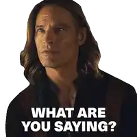 a man with long hair has a sticker on his face that says what are you saying