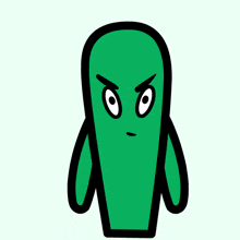 a green cartoon character with an angry look on its face