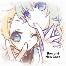 a drawing of a boy and girl with the words bon and nem core on the bottom
