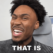 a man with a beard is laughing with the words that is on the bottom
