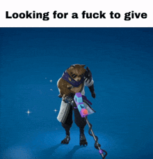 a cat holding a microphone and a metal detector with the words looking for a fuck to give below it