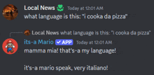a screenshot of a conversation between mario and a mamma mia