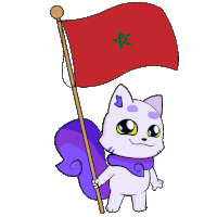 a cartoon drawing of a cat holding a red flag with a green star on it