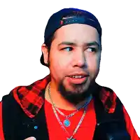 a man with a beard wearing a red shirt and a black vest