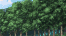 a couple of anime characters are giving each other a high five in the woods .