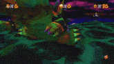 a video game screen shows a purple sky and a pyramid with the number 6 on it