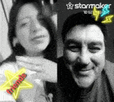 a black and white photo of a man and a woman with a starmaker logo