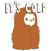 a cartoon of a penguin wrapped in a brown blanket with the words it 's cold below it