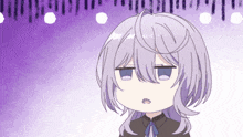 a cartoon of a girl with purple hair making a face