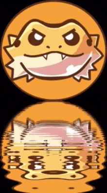 a cartoon of a bearded dragon with a reflection of it in the water