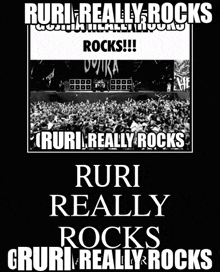 a black and white poster that says ruri really rocks
